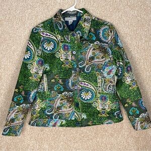 Imperfect Y2K blazer green paisley petite medium crinkly blazer lightweight